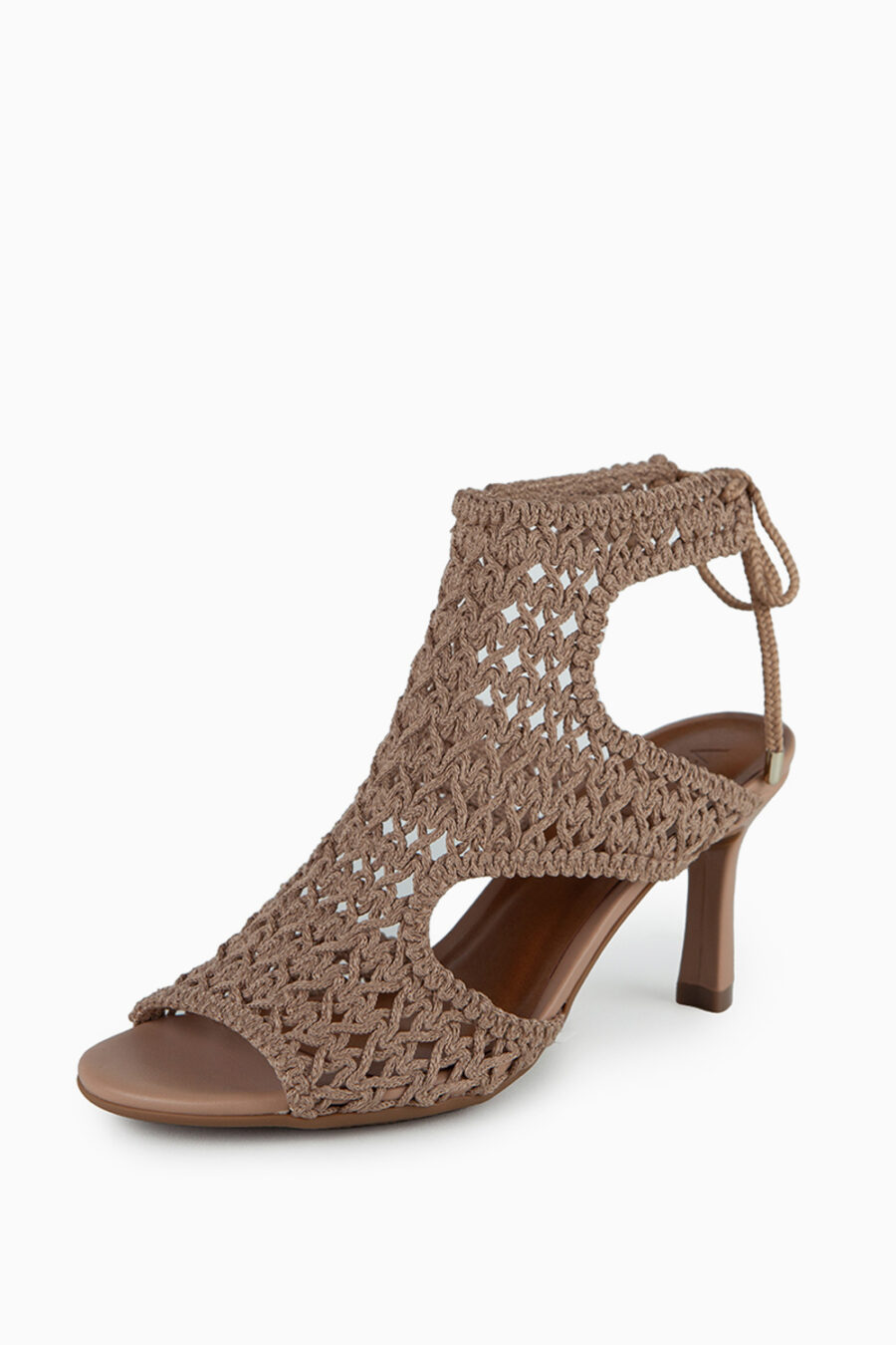 סנדל שרוך קלוע עקב מוקה